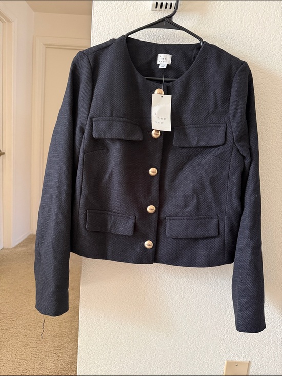 a new day Jackets & Blazers - a new day Black Textured Jacket with Gold Buttons